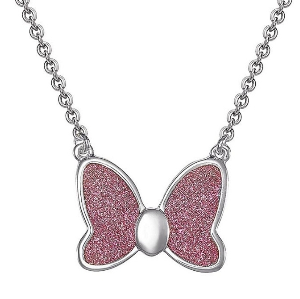 Disney's Minnie Plated Brass with Glitter Bow Necklace Mickey 90th Anniversary